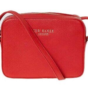 Ted Baker Red Soft-Grain Leather Branded Crossbody Camera Bag